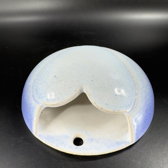 Hand Crafted Stoneware Pottery Wall Pocket Vase Blue Heart Shaped Vessel Decor - Picture 15 of 16